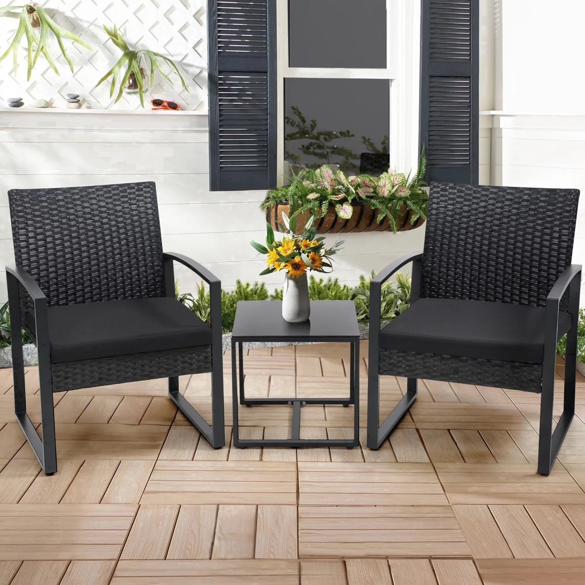 Tuarex Outdoor Wicker Patio Bistro Set With Coffee Table