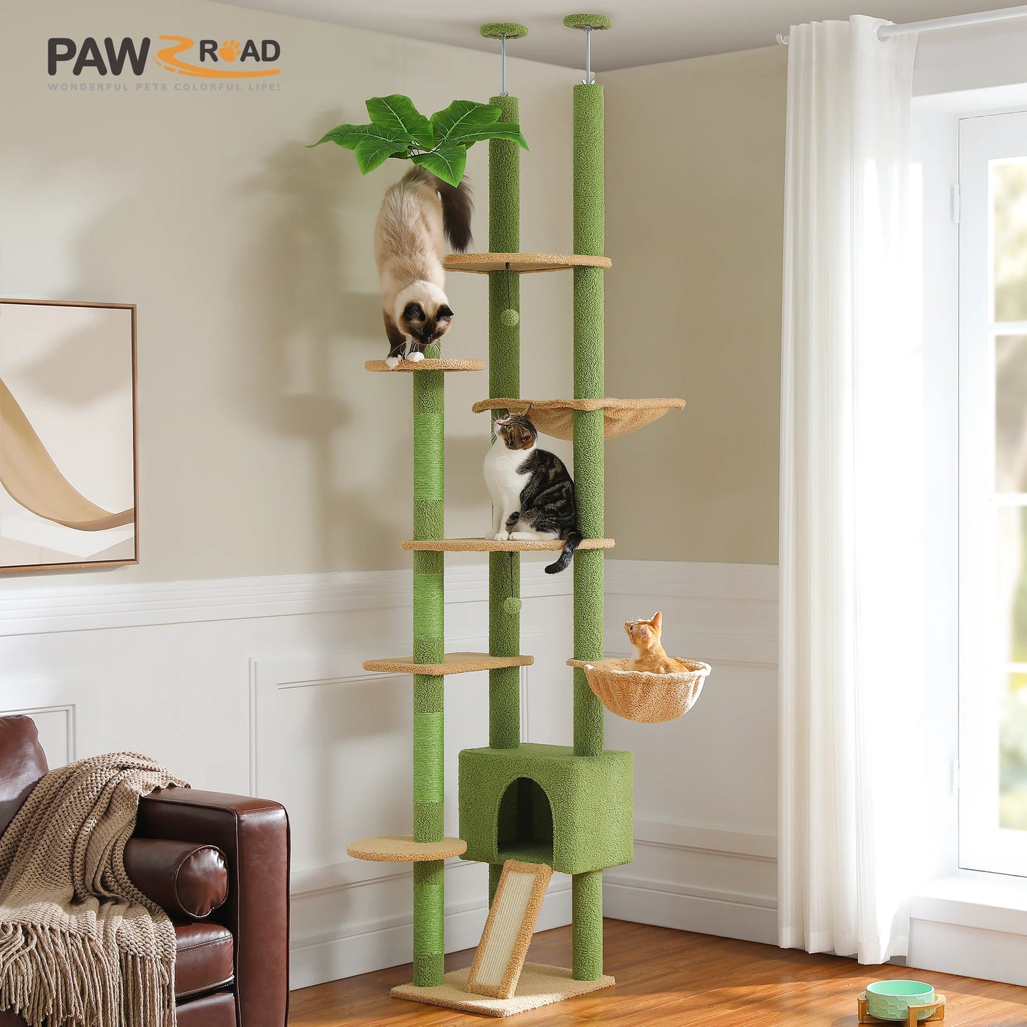 PETEPELA Cactus Cat Tree Floor to Ceiling Tower with Condo