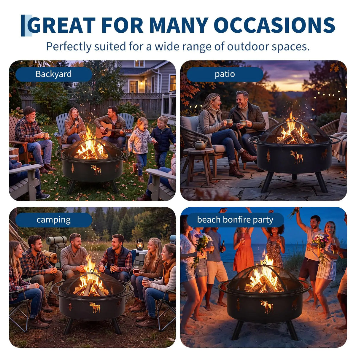 HiMISS Wood Burning Fire Pit With Spark Screen And Poker