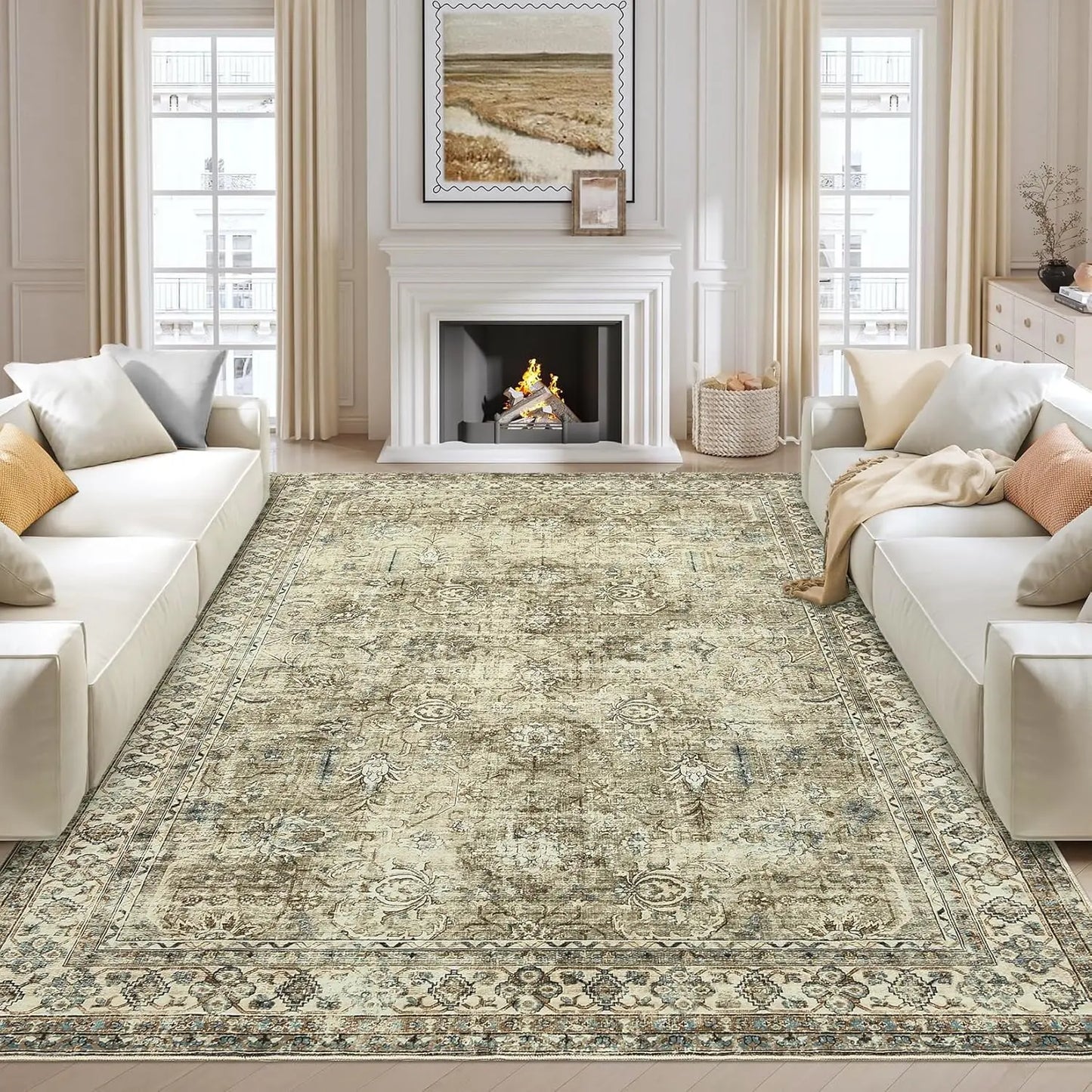 HiMISS Floral Area Rugs For Living Room Machine Washable Polyester