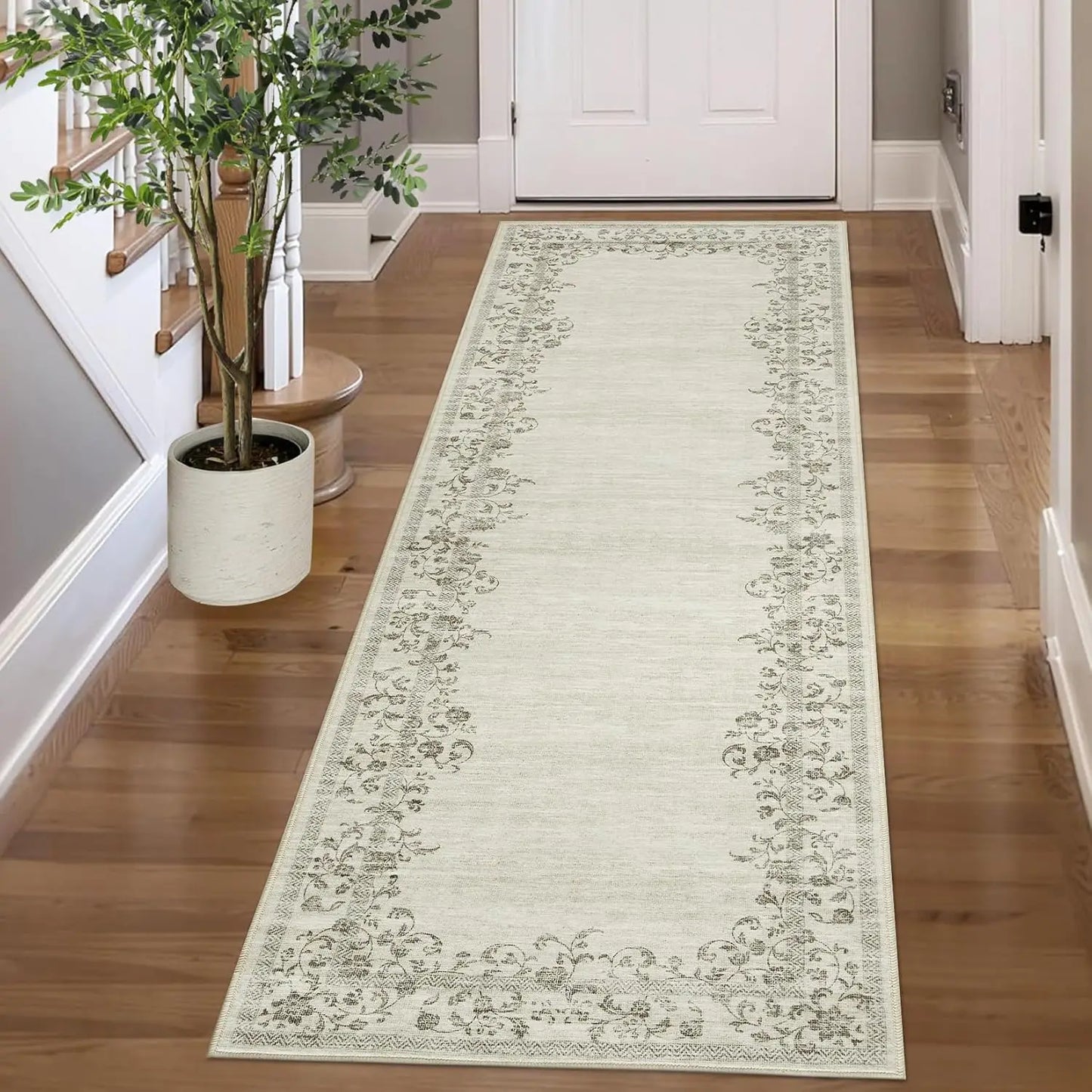 HiMISS Washable Floral Border Area Rug For Living Room