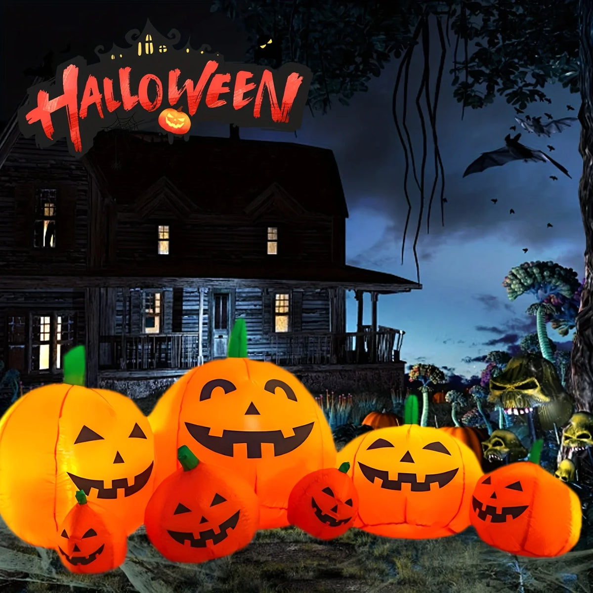 Halloween Inflatable Pumpkin Patch With Bright LED Yard Decor