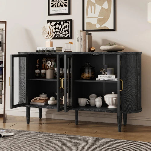 Glass Door Sideboard Storage Farmhouse Wood Buffet Adjustable Shelves