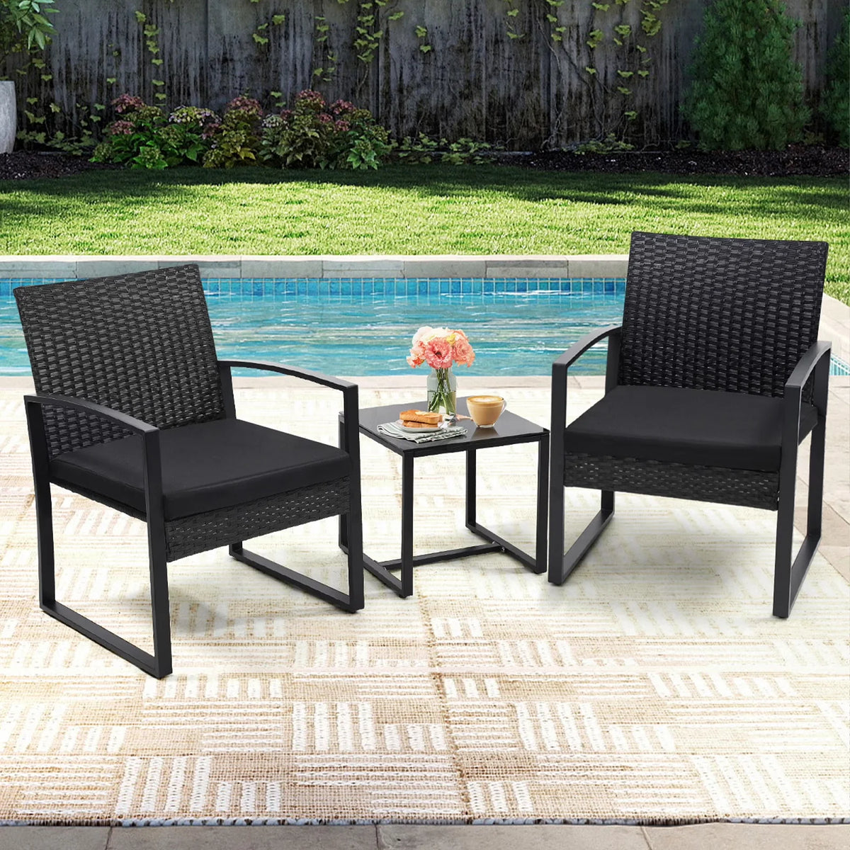 Tuarex Outdoor Wicker Patio Bistro Set With Coffee Table
