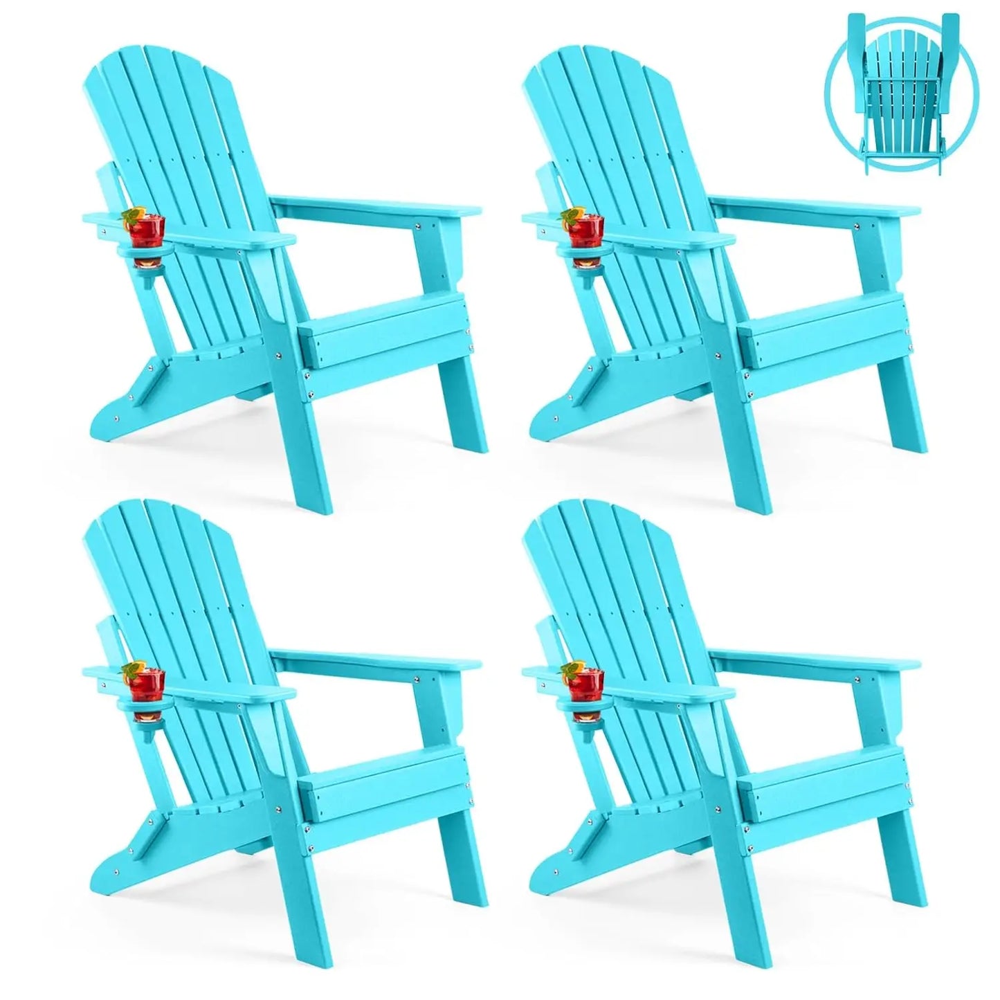 All Weather Adirondack Chair Set 4 Piece With Cup Holders