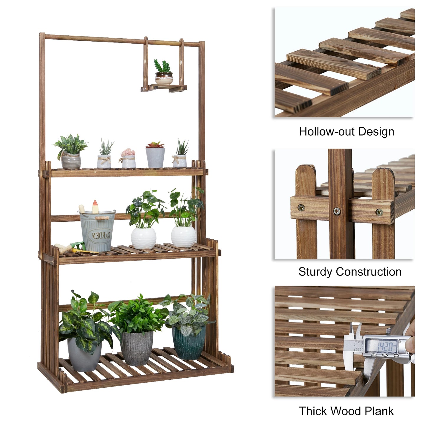 Heavy Duty Hanging Plant Stand Wood Rack For Indoor Outdoor