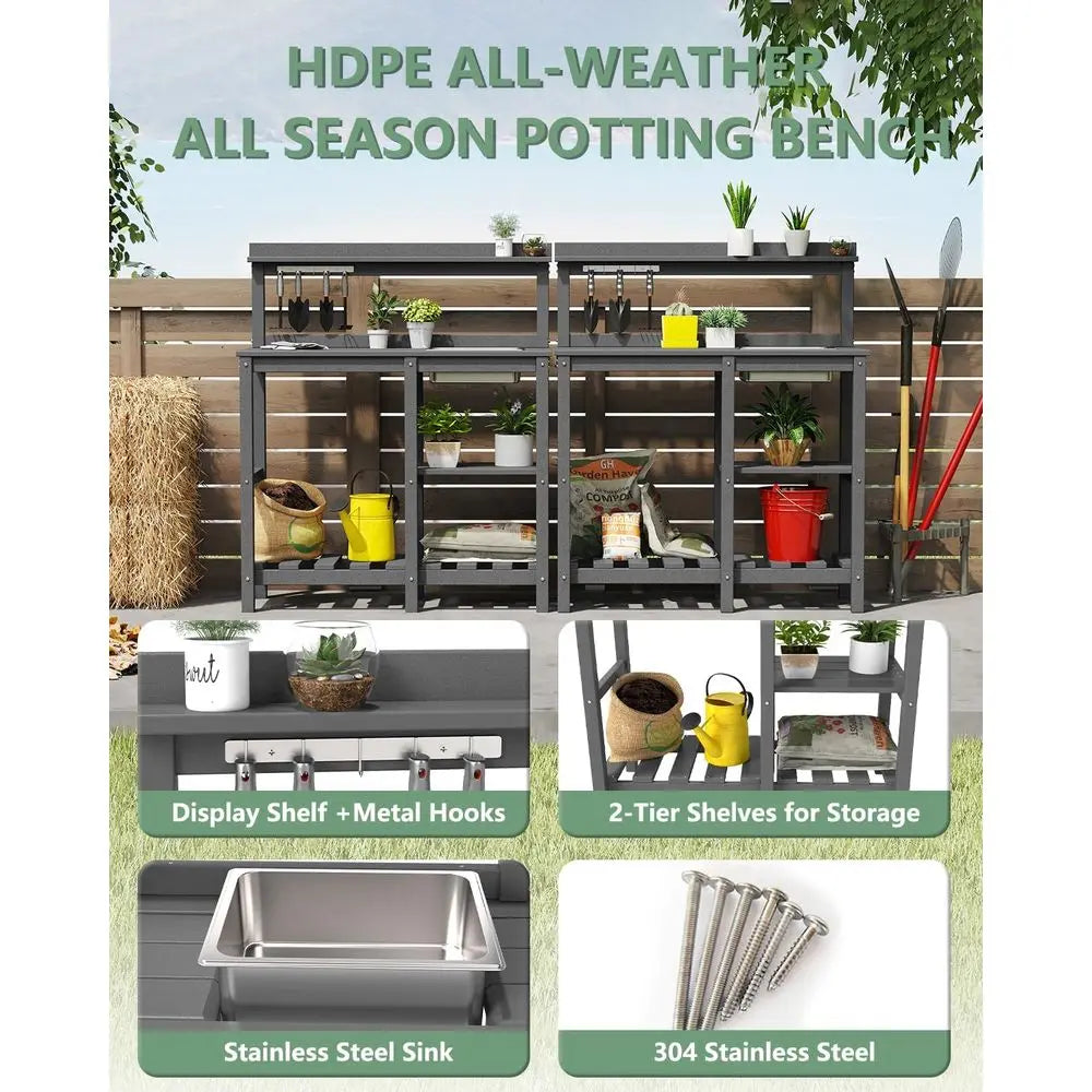 HDPE Outdoor Potting Bench With Sink And Storage All Weather