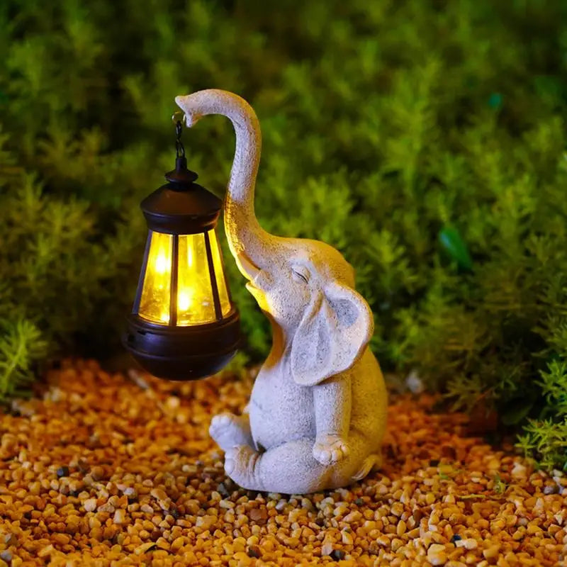 Elephant Solar Garden Statue With LED Light Sensor