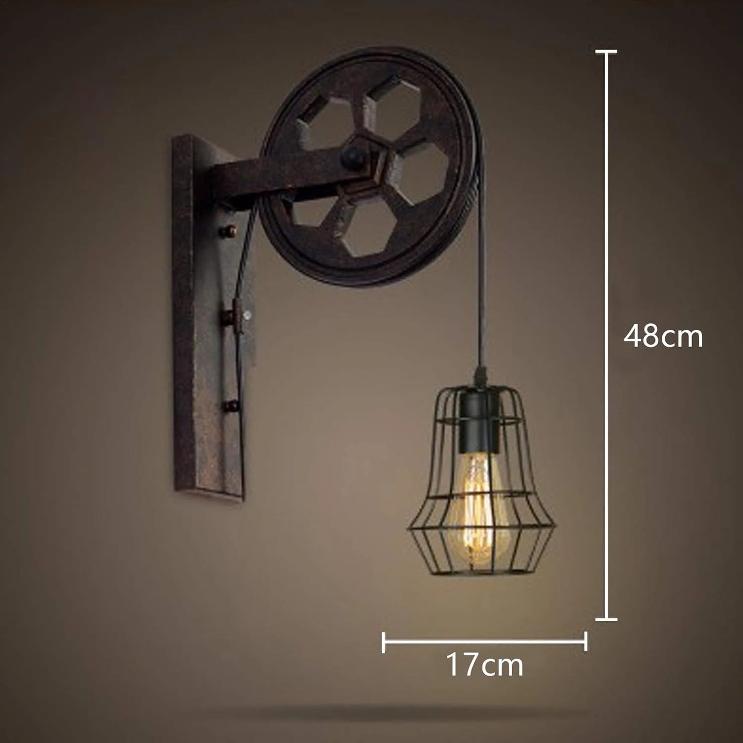 Bymaocar Industrial Wall Sconce Lift Pulley Iron Cage Shade