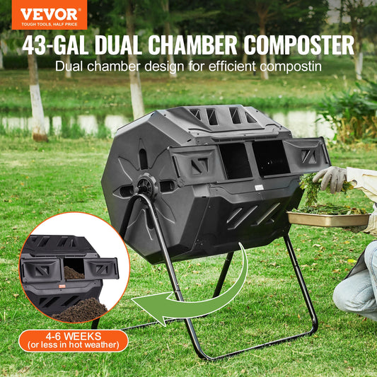 SucceBuy Dual Chamber Tumbling Composter Bin For Garden And Kitchen