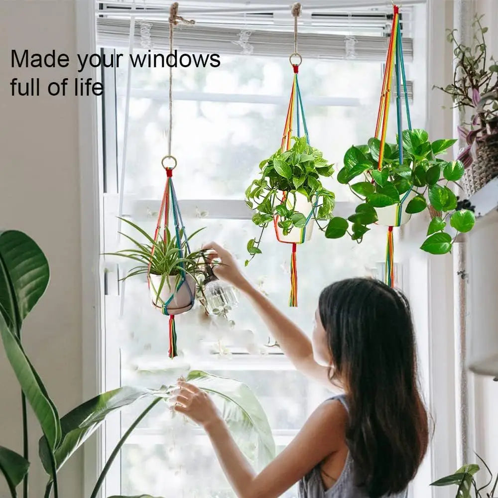Rainbow Plant Hangers Set Indoor Outdoor 3 Pack Boho Window Decor