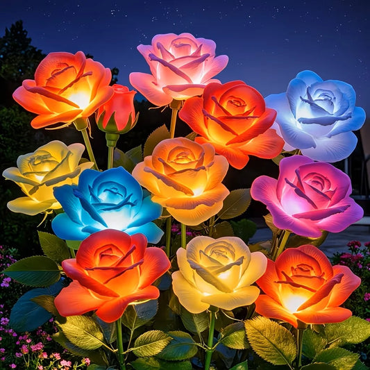Waterproof Solar Rose Flower Garden Lights With Color Changing LEDs
