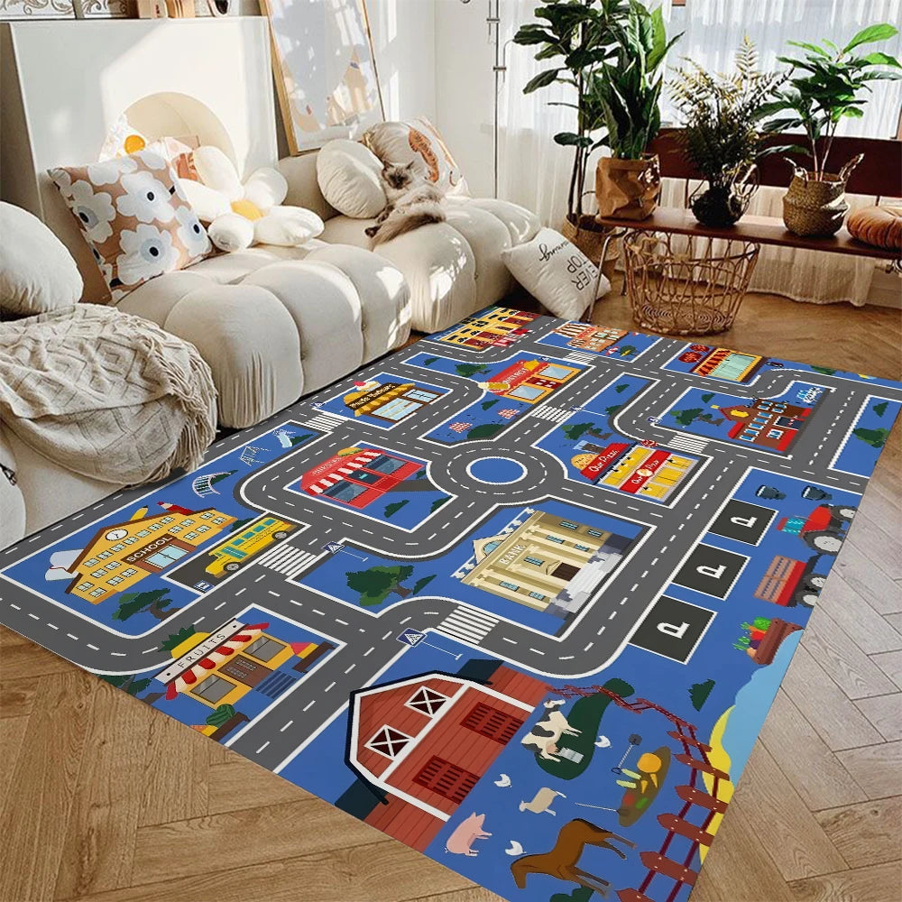 Car Play Mat For Kids TrafficThemed Rug Non Slip Playroom