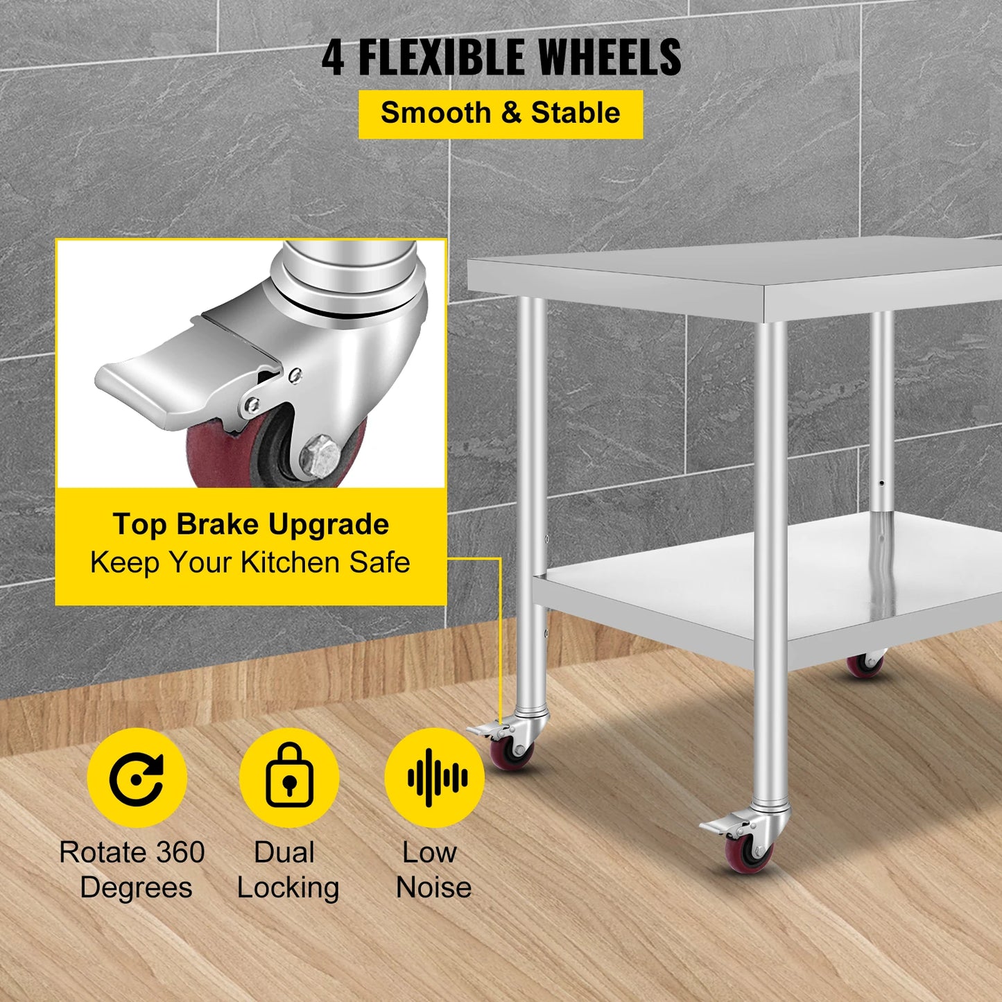 SucceBuy Stainless Steel Kitchen Prep Table With Caster Wheels