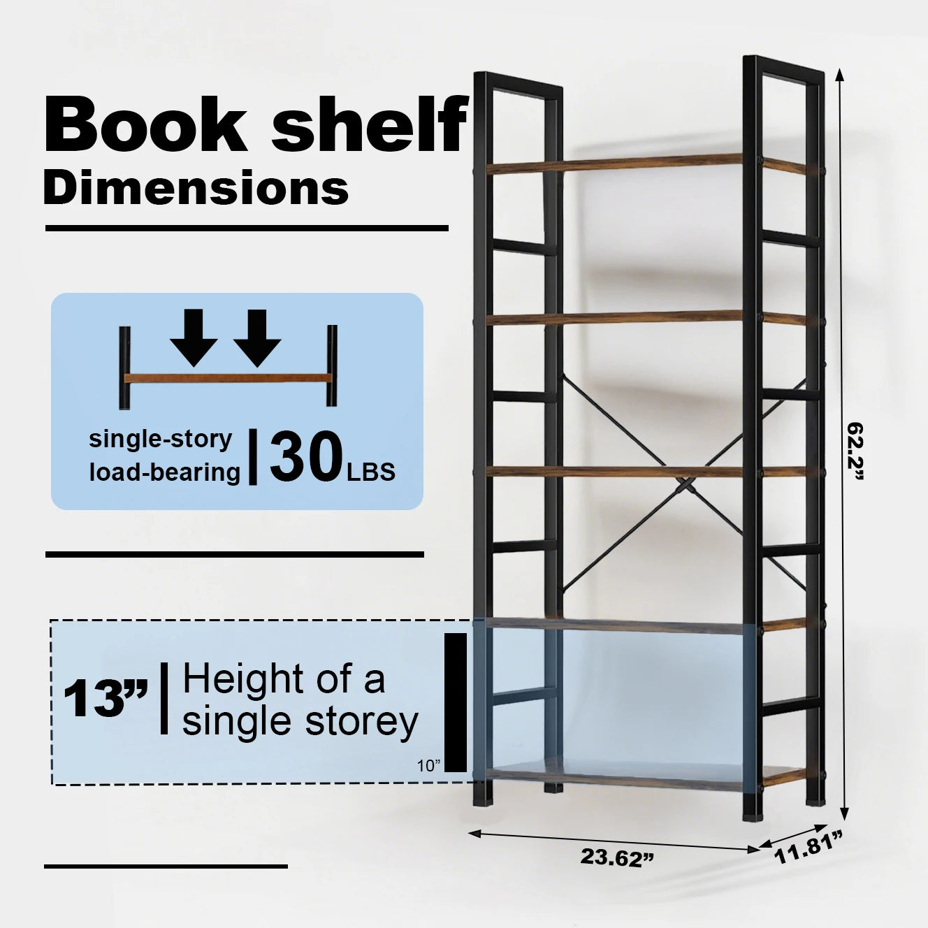 Modern Metal Bookshelf 5-Tier and 6-Tier Corner Storage Organizer For Home