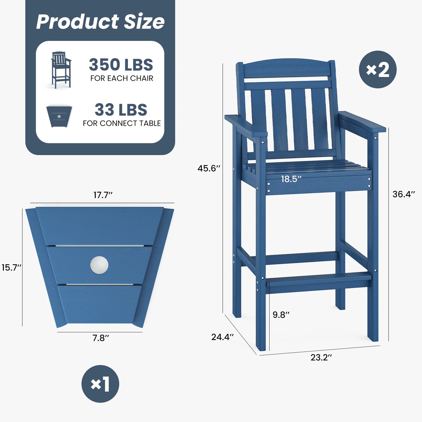 Farini Set Of 2 Tall Adirondack Chairs HDPE Bar Height