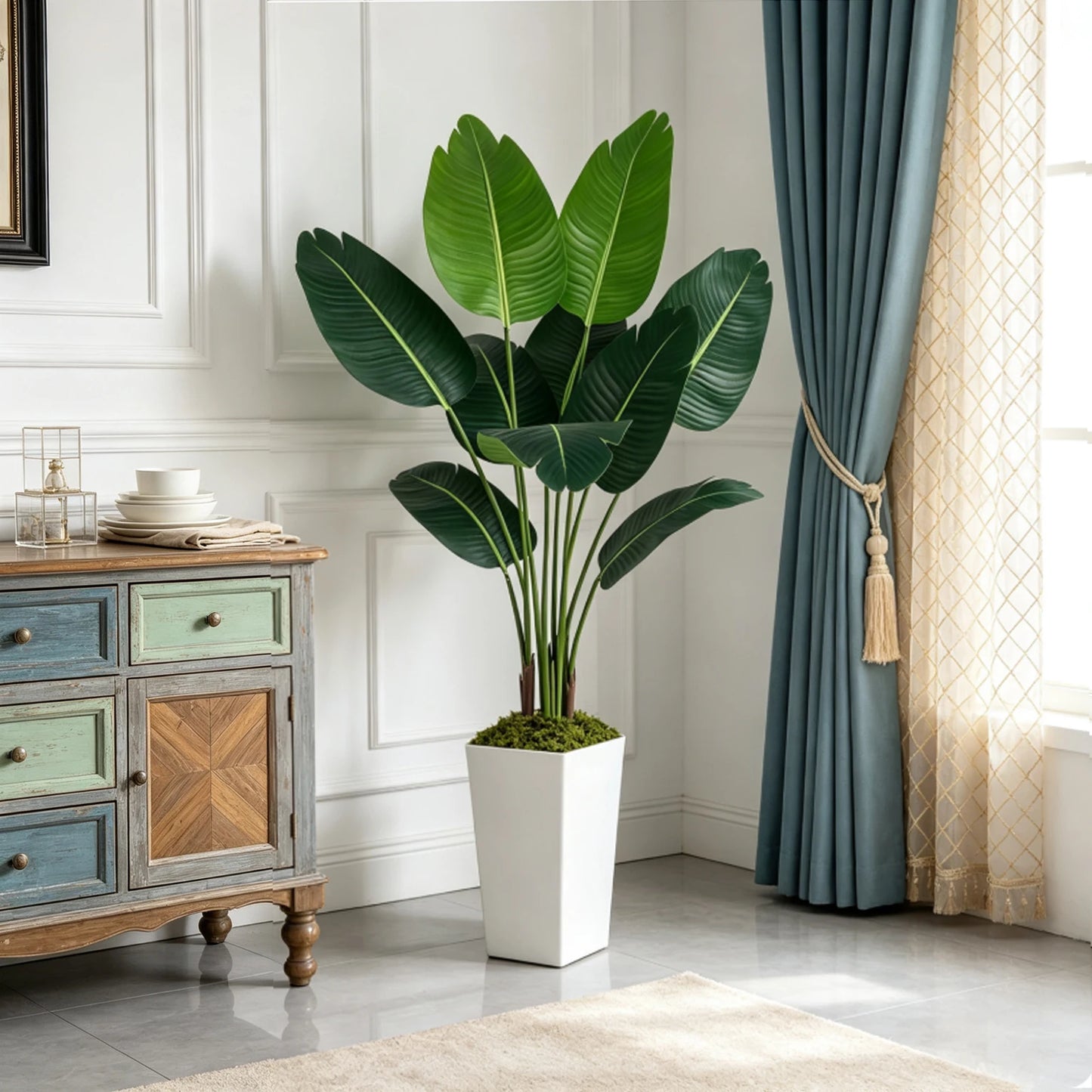 Olitree Bird Of Paradise Artificial Plant Floor Tree White Planter