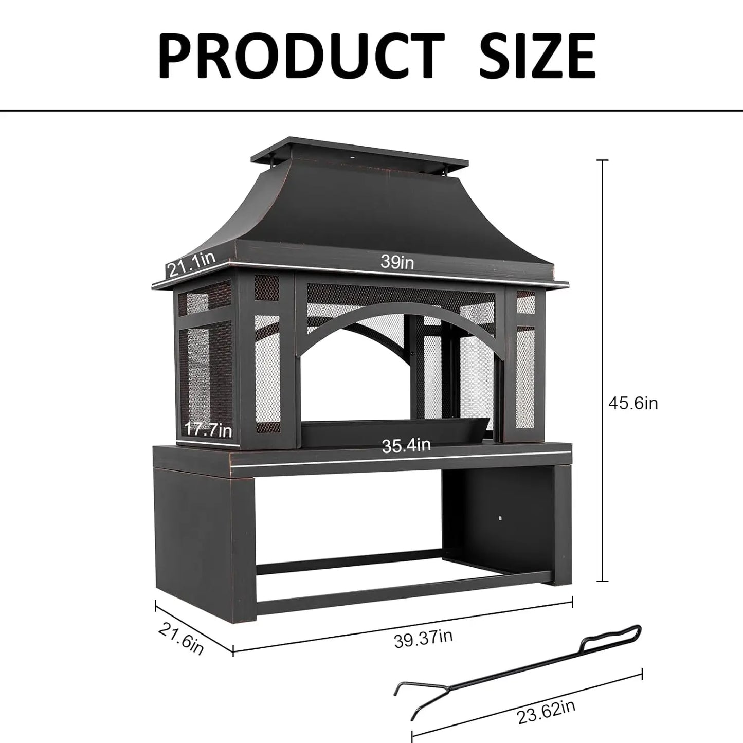 Wood Burning Outdoor Fireplace With Chimney Wood Storage And Spark Screen