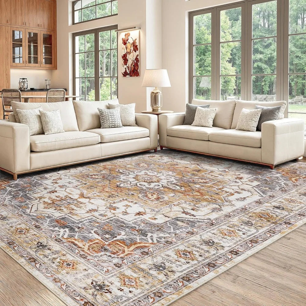 Washable Kilim Area Rug Soft Anti Slip Backing Indoor Use