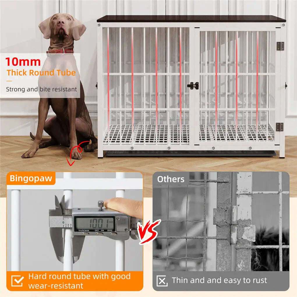BINGOPAW Heavy Duty Dog Kennel End Table Cage With Three Doors Removable Tray