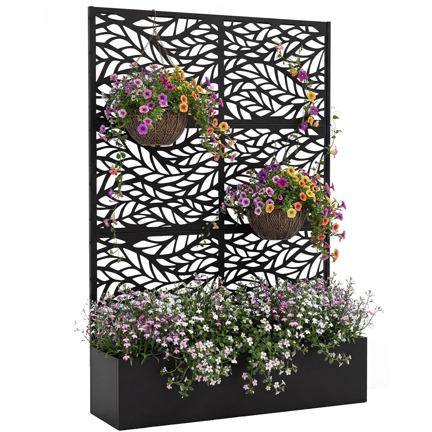 HiMISS Metal Raised Planter Box With Trellis Outdoor Garden