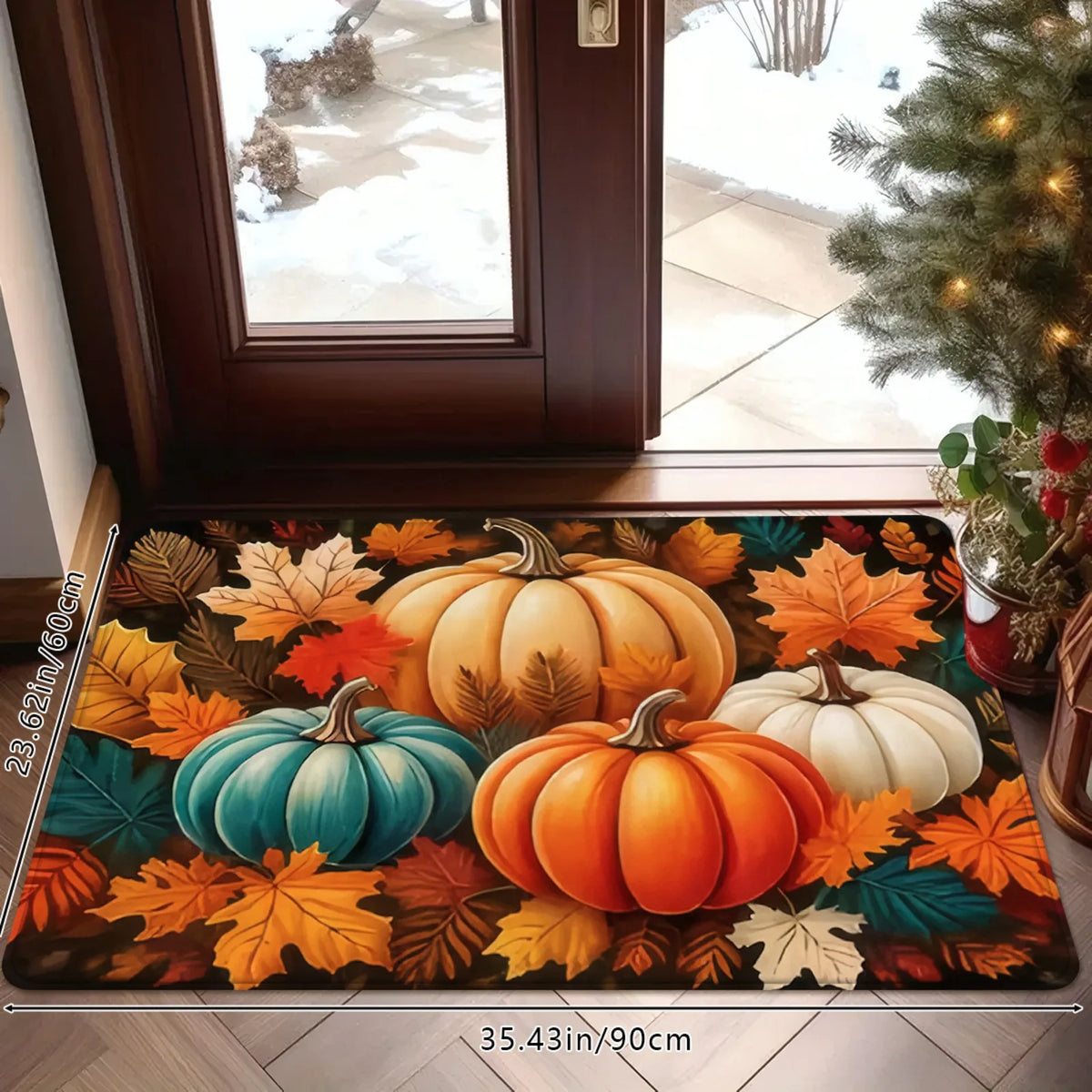 Autumn Pumpkin Leaf Doormat Non Slip Entrance Floor Rug