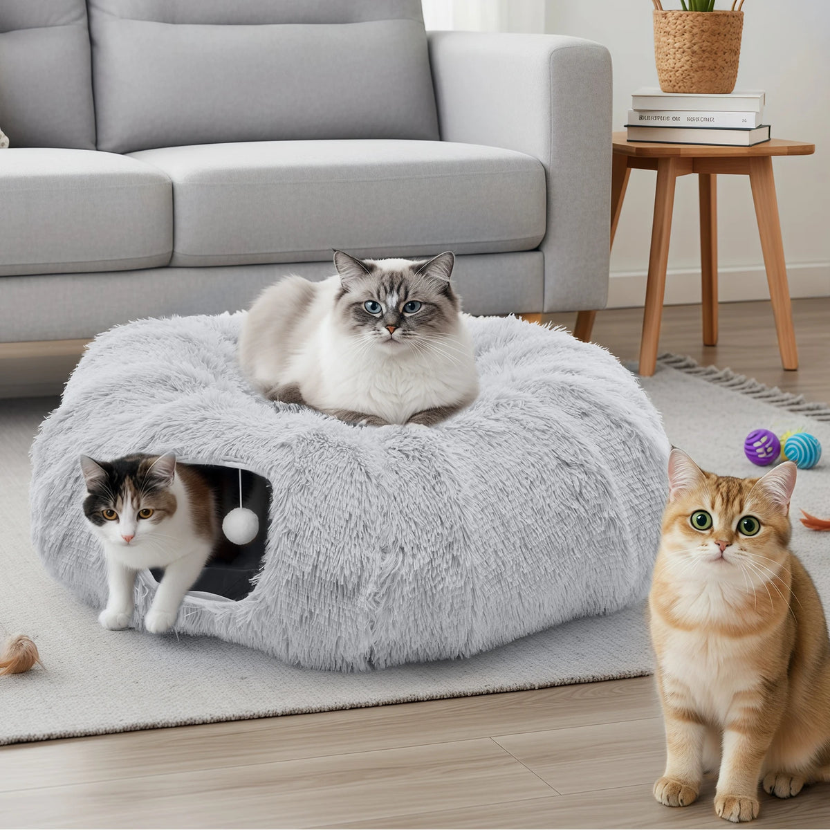 JHK Circular Cat Tunnel Bed With Soft Plush Washable Playground