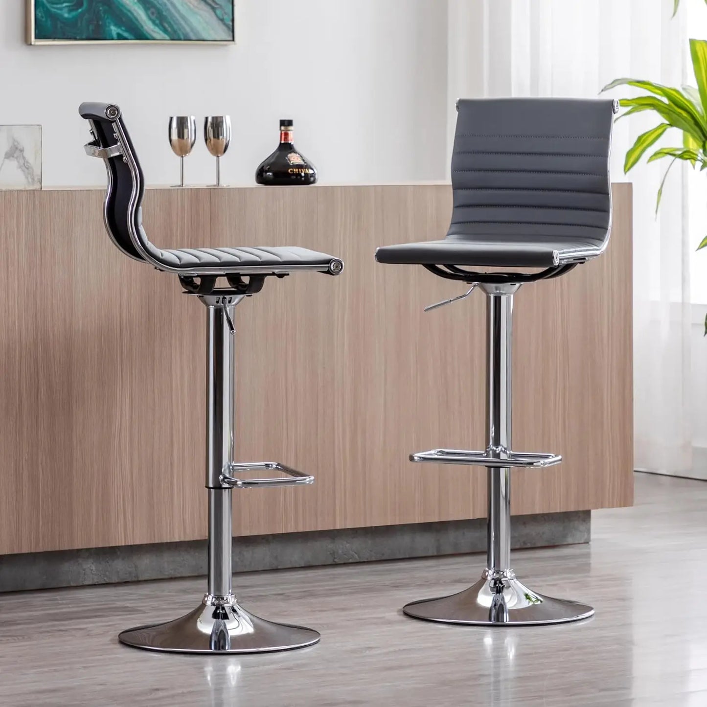 GUANGBAI Swivel Bar Stools With Back Set 2 Faux Leather