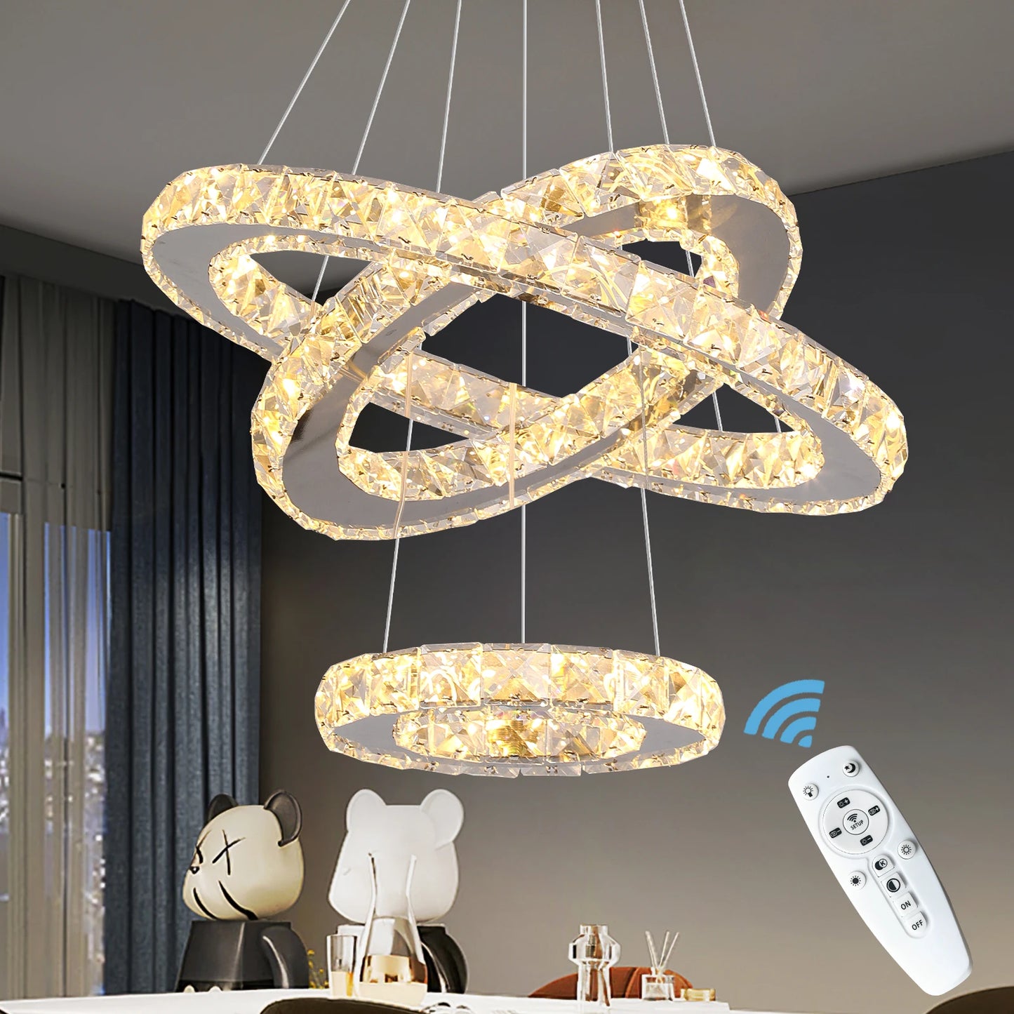 GreeLustr Modern Pendant Crystal Ring Chandelier For Living Room