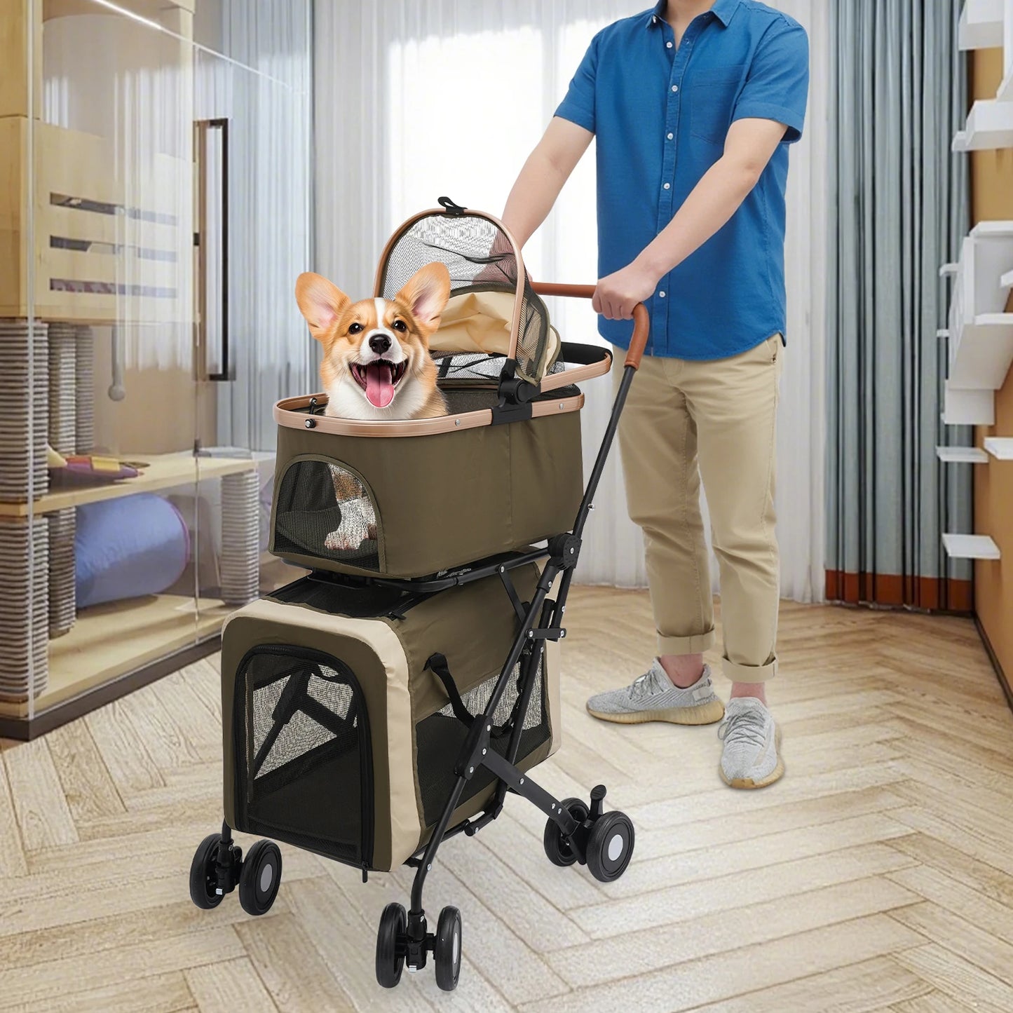 Bymaocar Foldable Pet Stroller For All Pets Two Tier Design