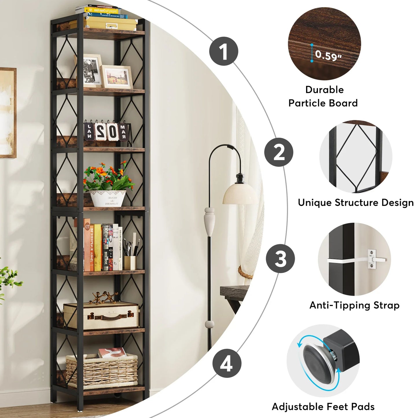 Tribesigns Narrow Bookshelf Seven Tier Freestanding Display Unit