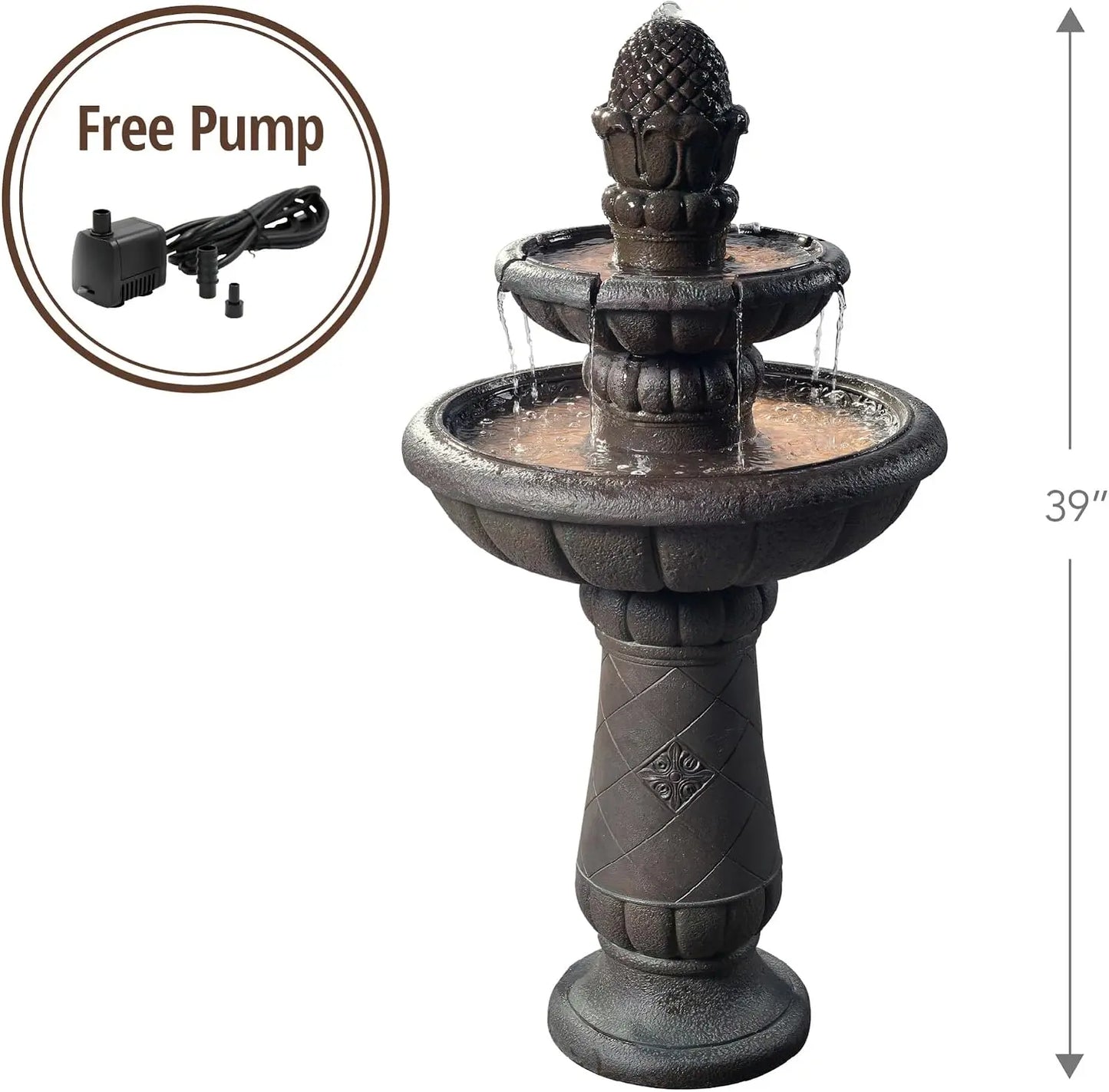 Deluxe Pineapple Pedestal 2 Tier Waterfall Fountain With Pump