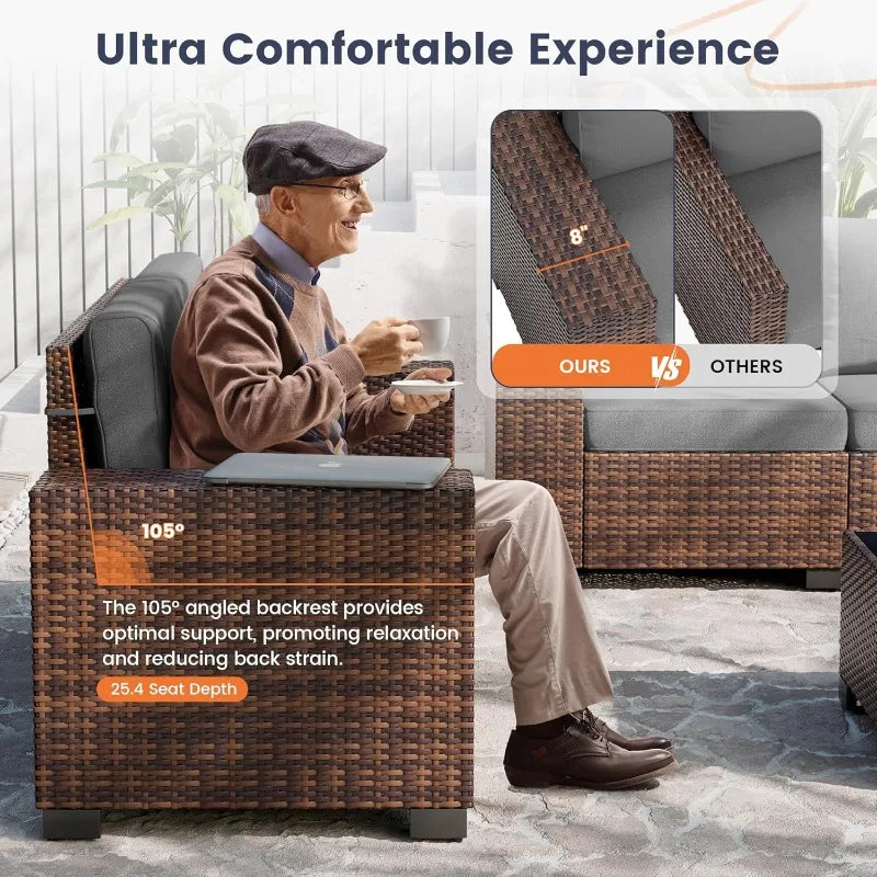 UDPATIO 6 Piece Outdoor Patio Furniture Set With Wicker Table
