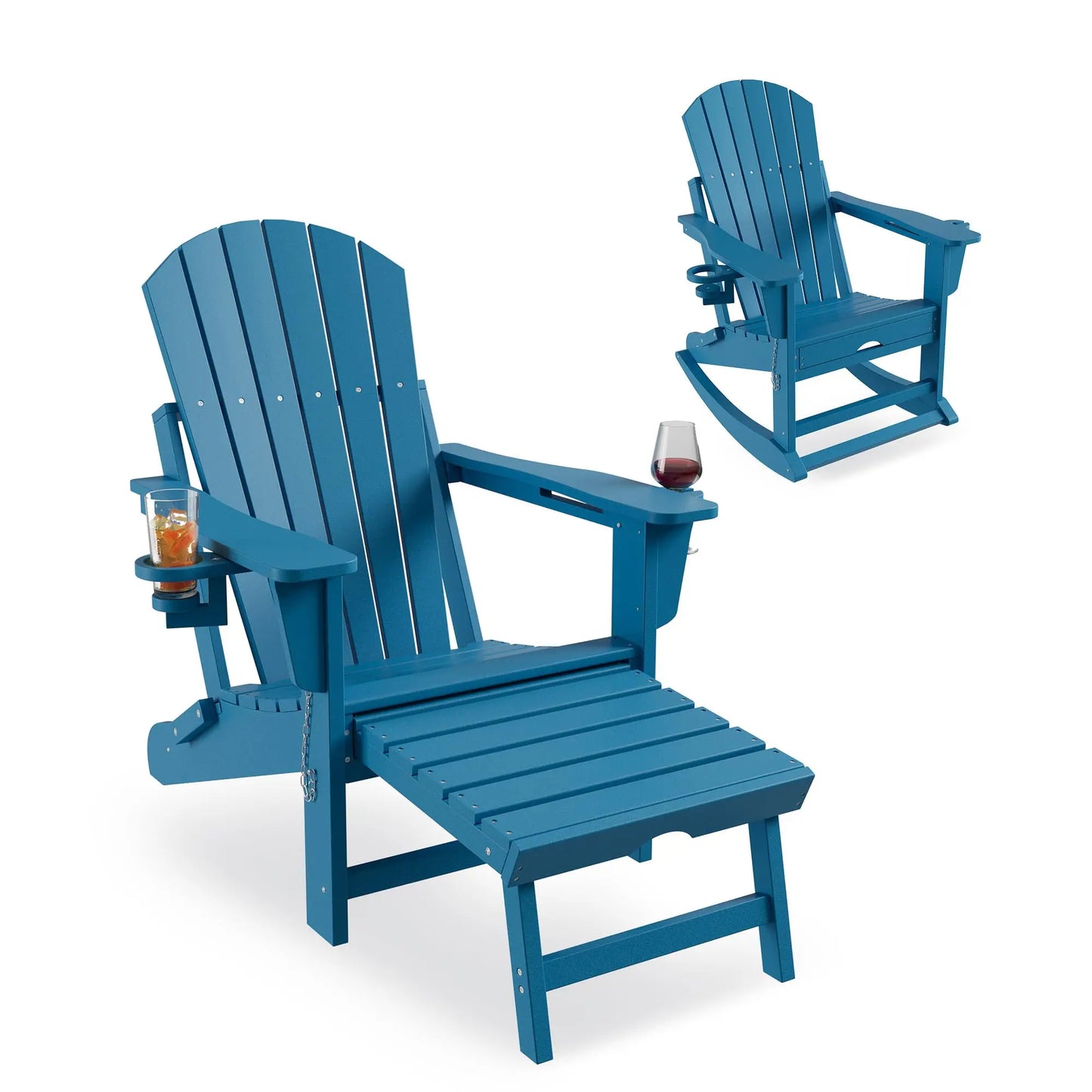 Studyset Folding Adirondack Rocking Chair With Footrest And Cup Holder