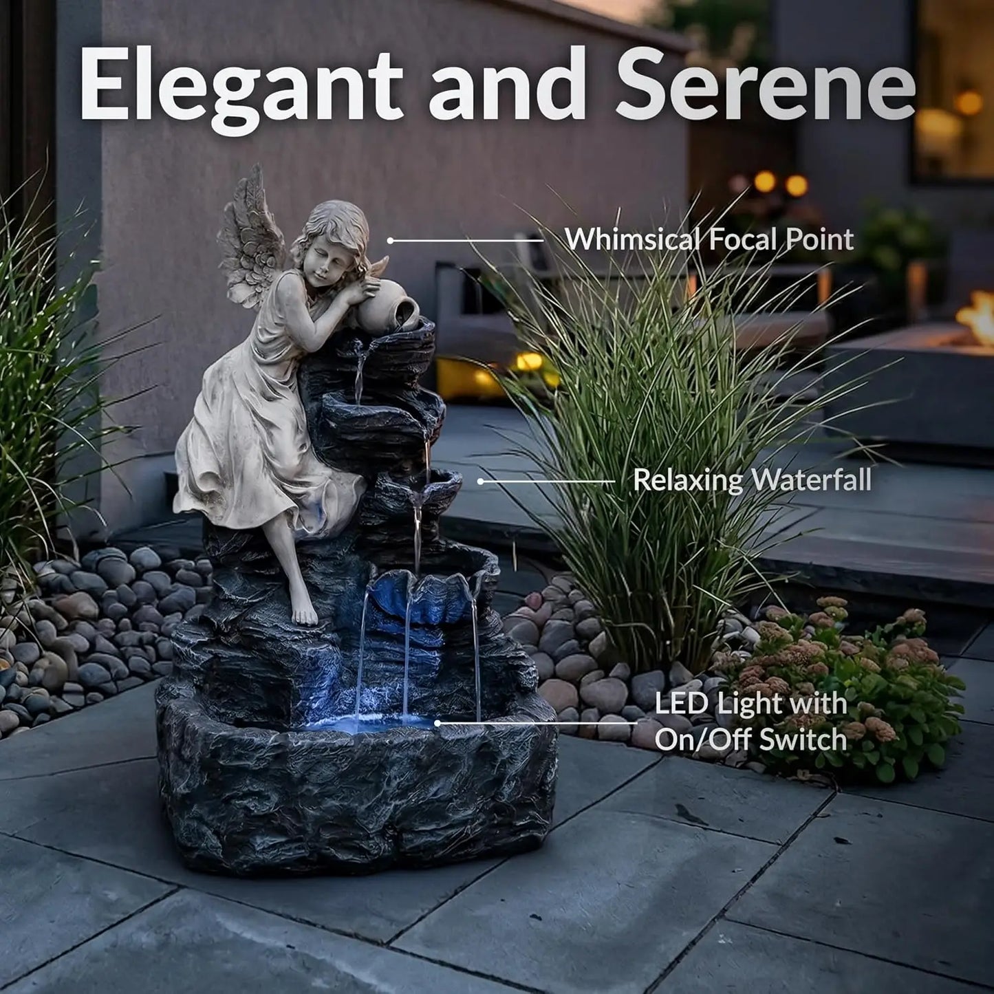 Sunnydaze Angel Falls Outdoor Solar Water Fountain With LED Light