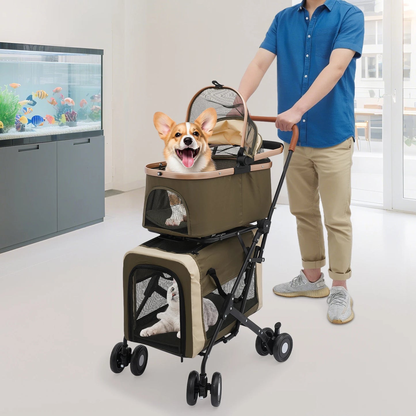 Bymaocar Foldable Pet Stroller For All Pets Two Tier Design