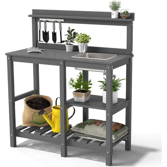 HDPE Outdoor Potting Bench With Sink And Storage All Weather