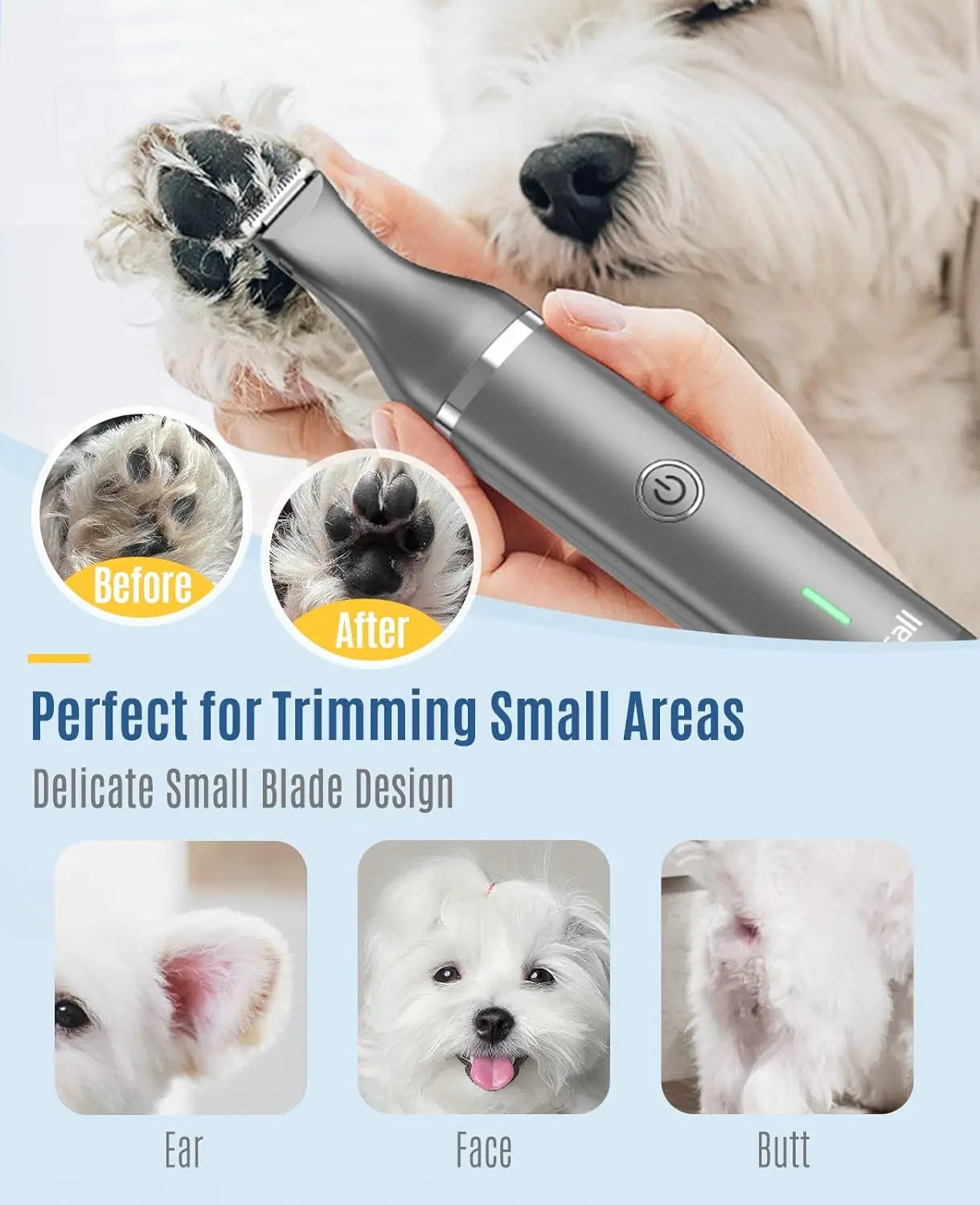 2-in-1 Cordless Pet Grooming Kit: Quiet Clippers, Paw Trimmer