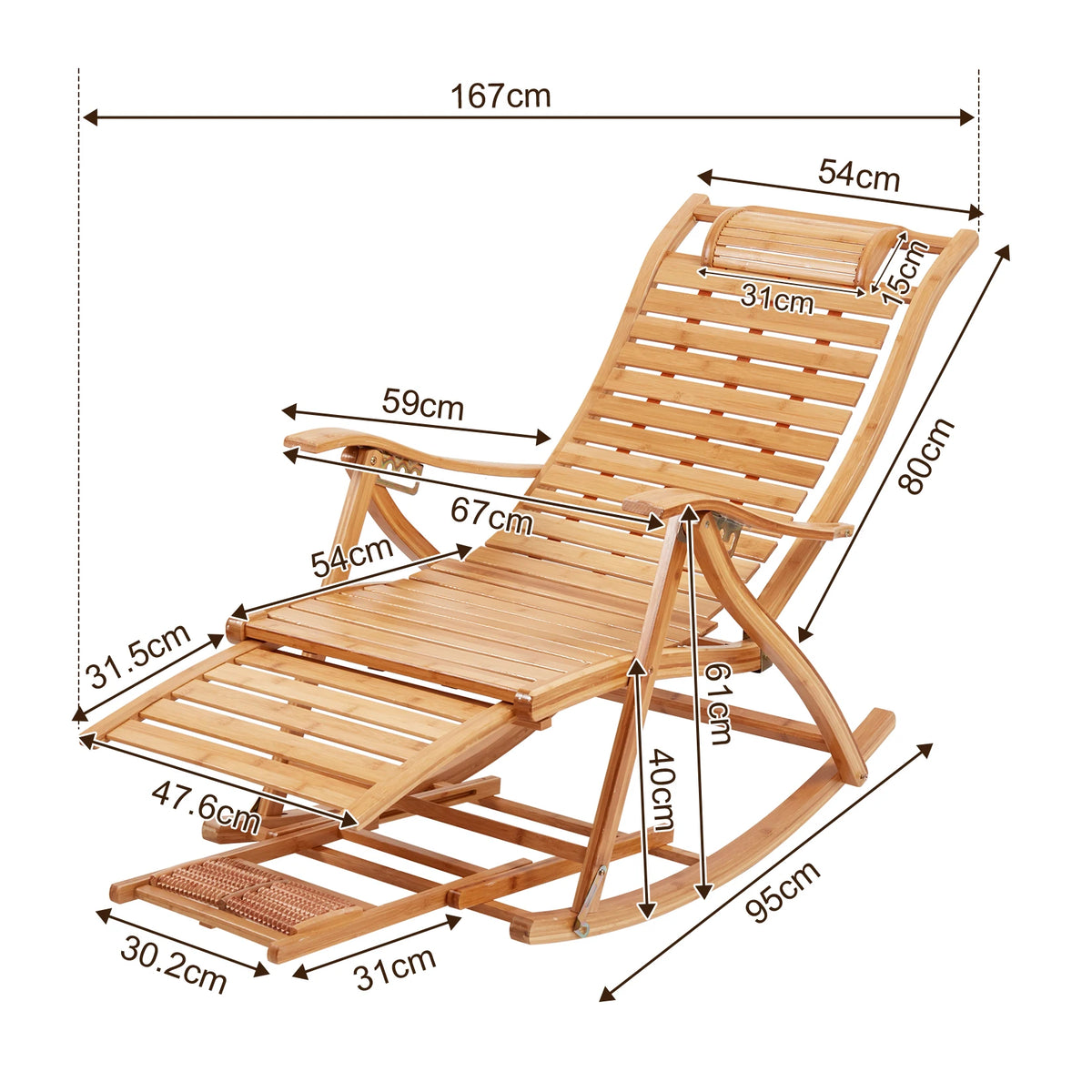 Foldable Bamboo Rocking Chair For Indoor Outdoor Patio