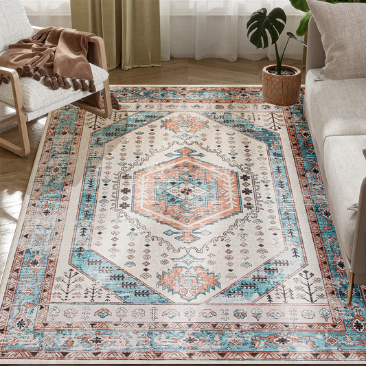 Machine Washable Area Rug Soft Printed Medallion Floor Mat