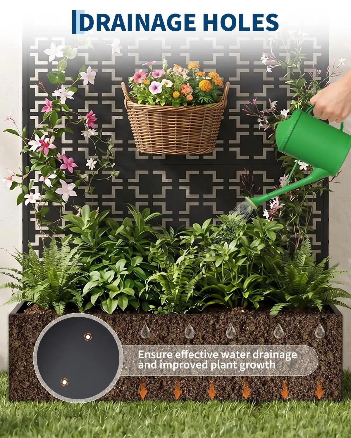 HiMISS Metal Raised Planter Box With Trellis Outdoor Garden