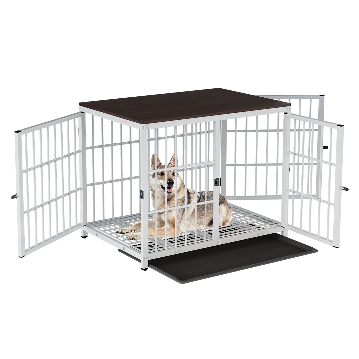 BINGOPAW Heavy Duty Dog Kennel End Table Cage With Three Doors Removable Tray