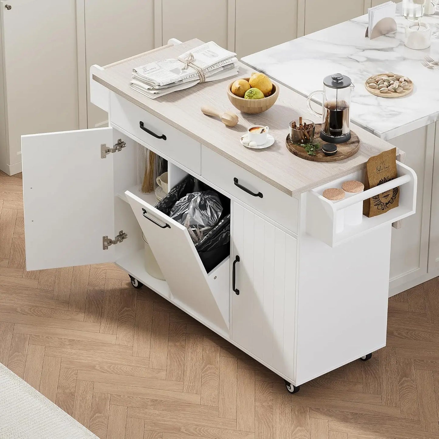 Rolling Kitchen Island With Power Outlet And Drop Leaf