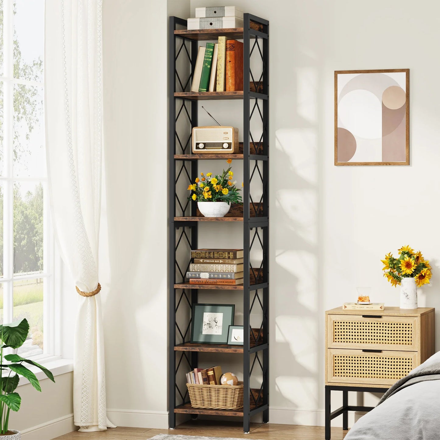 Tribesigns Narrow Bookshelf Seven Tier Freestanding Display Unit