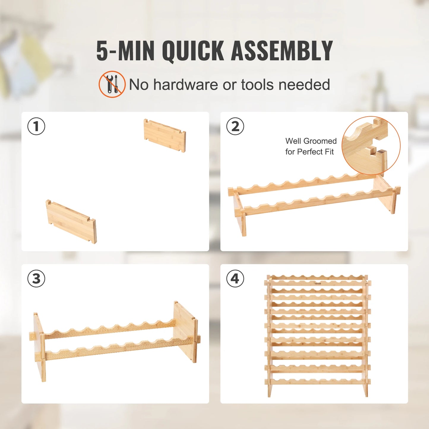 SucceBuy Stackable Modular Bamboo Wine Rack Display Shelves