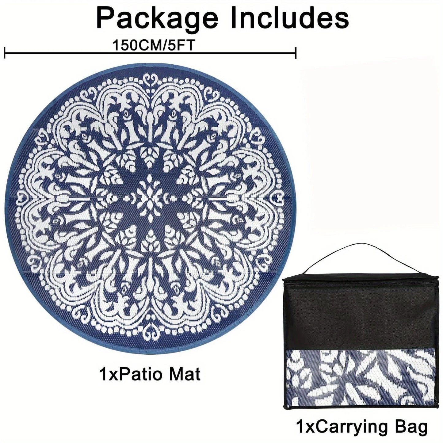 Round Outdoor Rug Portable Waterproof Reversible Plastic Straw Mat