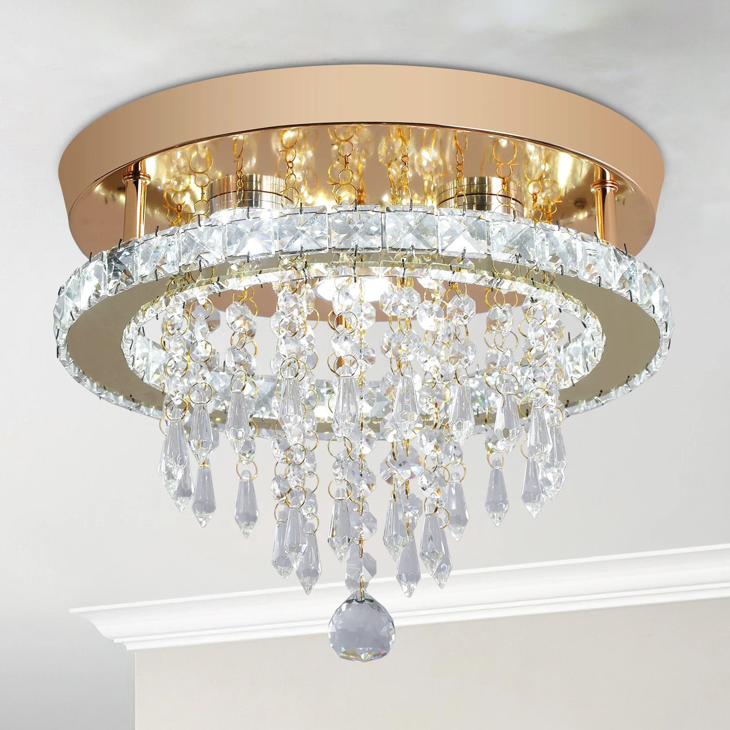 GreeLustr Crystal Chandelier LED Ceiling Light For Living Room