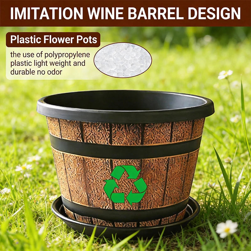 Indoor Resin Planter Barrel Style Flower Pot For Home Balcony