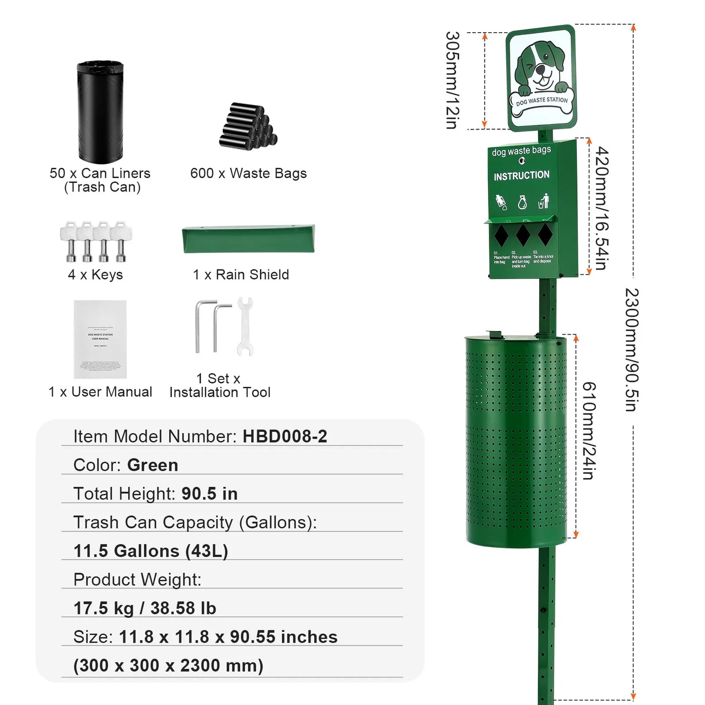 Dog Waste Station With Hand Wash Bottle For Outdoor Use