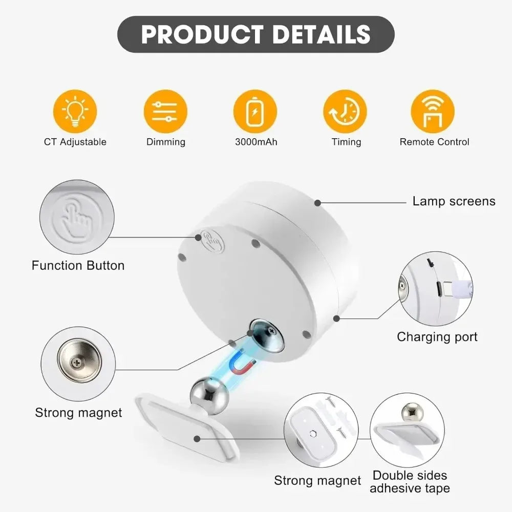 Xiwangfire Led Magnetic Wall Sconce With Remote Rechargeable